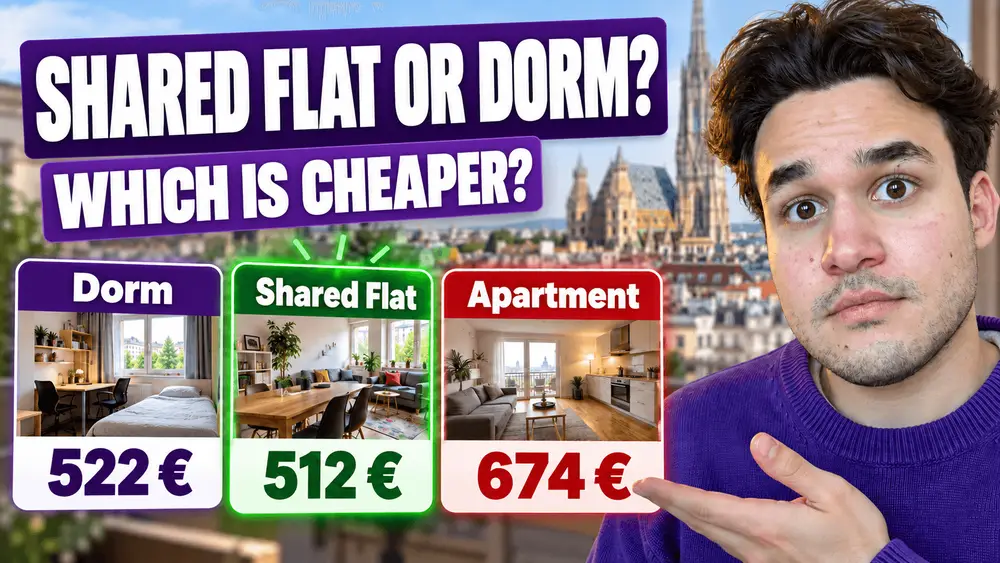 Thumbnail comparing the cost of student housing, shared apartments, and private apartments in Vienna.