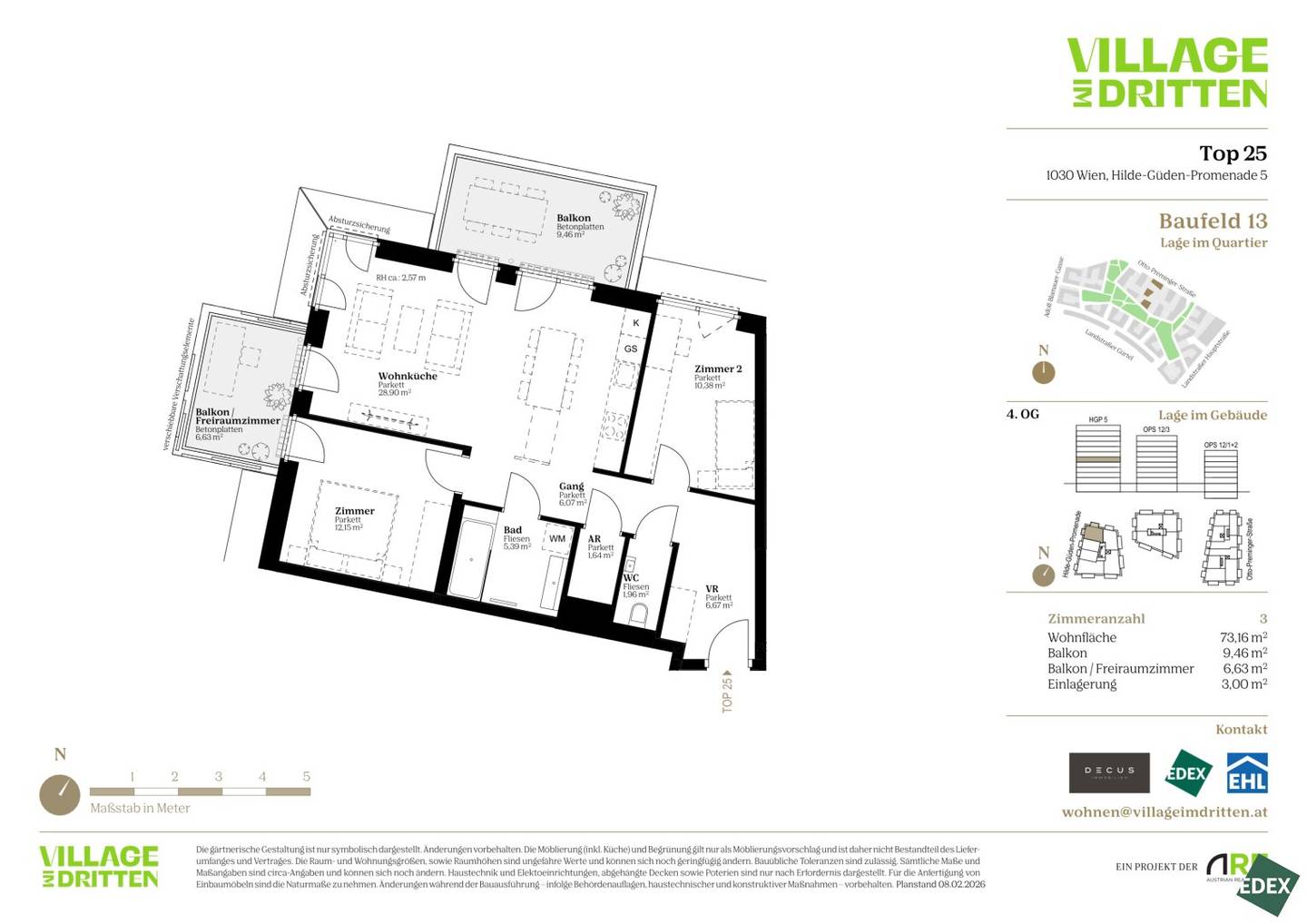 3-Zimmer-Wohnung mit zwei Balkonen und Parkblick in Wien-Landstraße