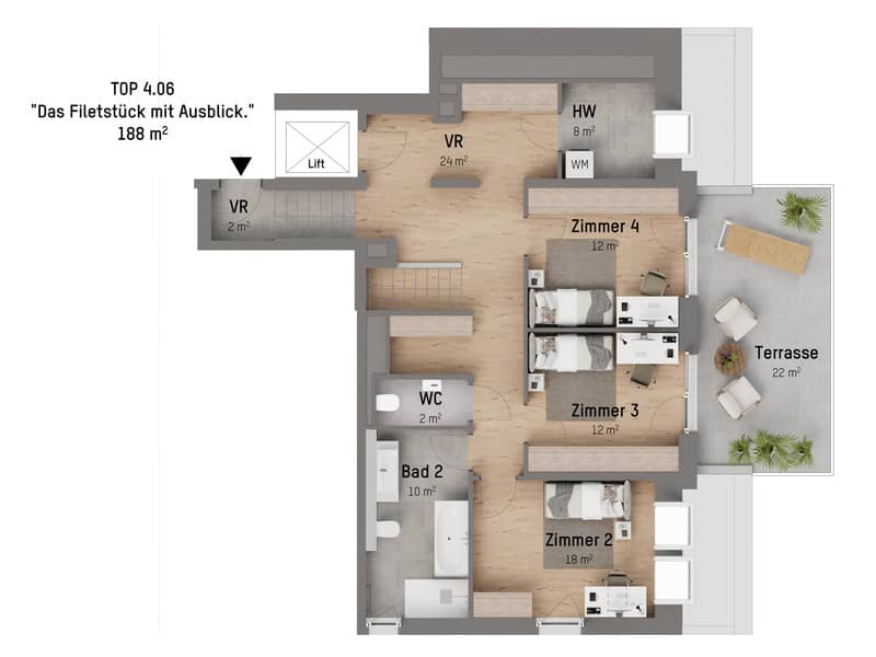 Penthouse mit Lift zu beiden Ebenen