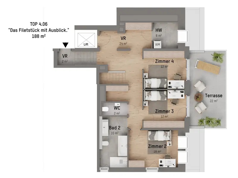 Penthouse mit Lift zu beiden Ebenen