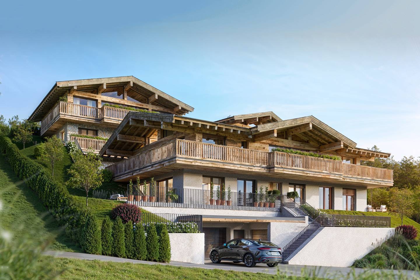 Penthouse with panoramic terrace and fireplace