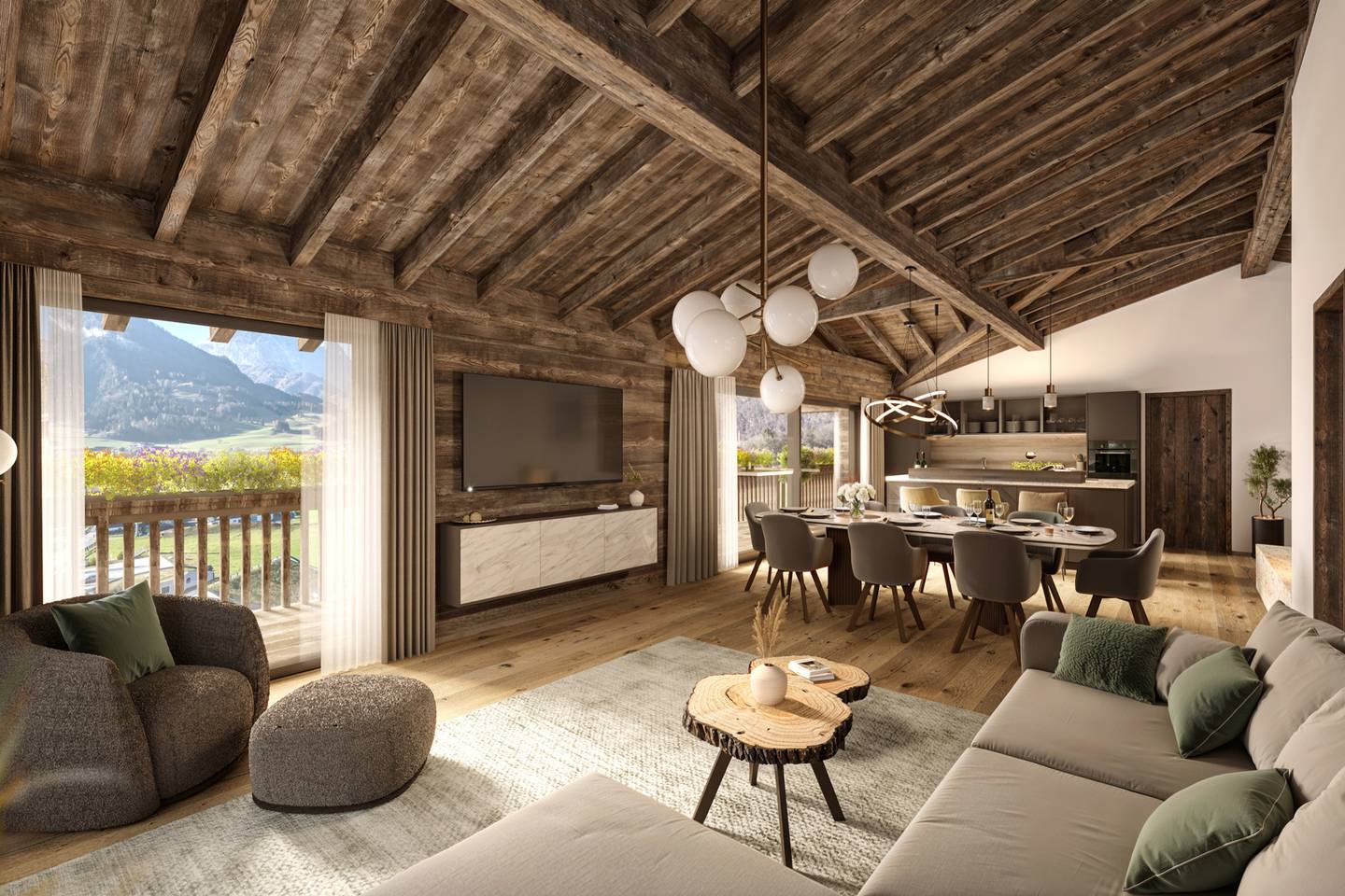 Penthouse with panoramic terrace and fireplace
