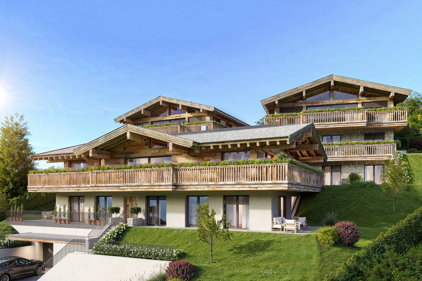 Penthouse with panoramic terrace and fireplace