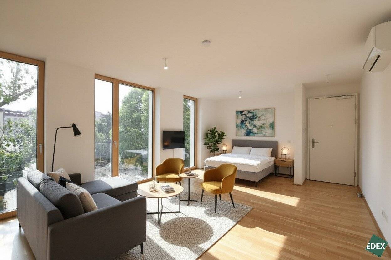 First occupancy apartment with floor to ceiling windows near park