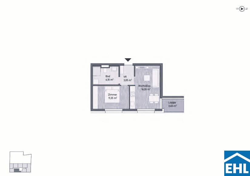 Investment apartment with loggia near Augartenbucht