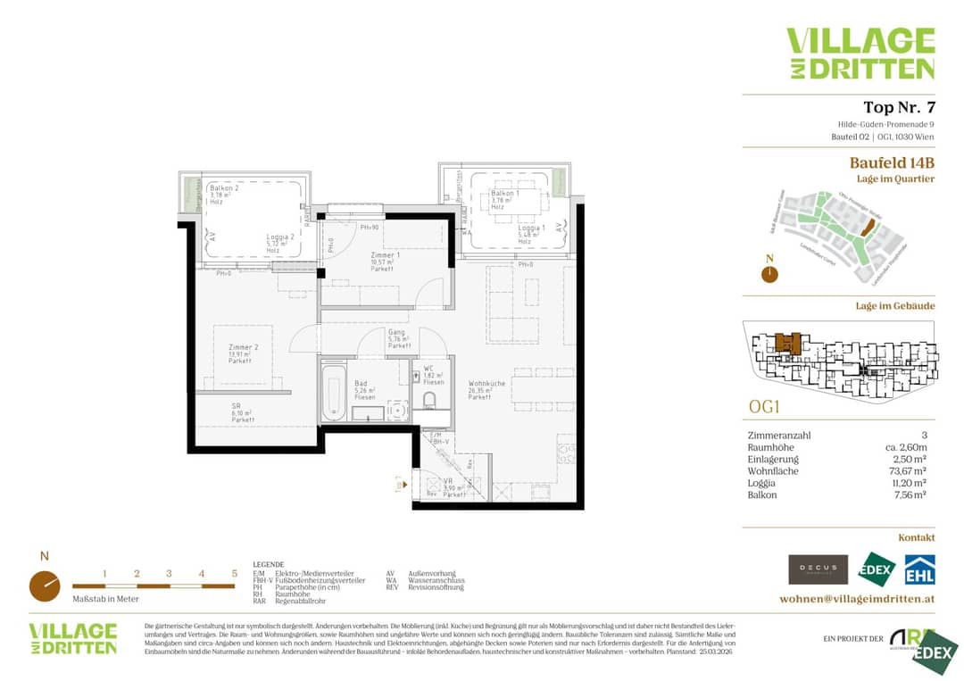 VILLAGE IM DRITTEN | GEOTHERMIE | 3-ZIMMER WOHNUNG MIT BALKON UND LOGGIA