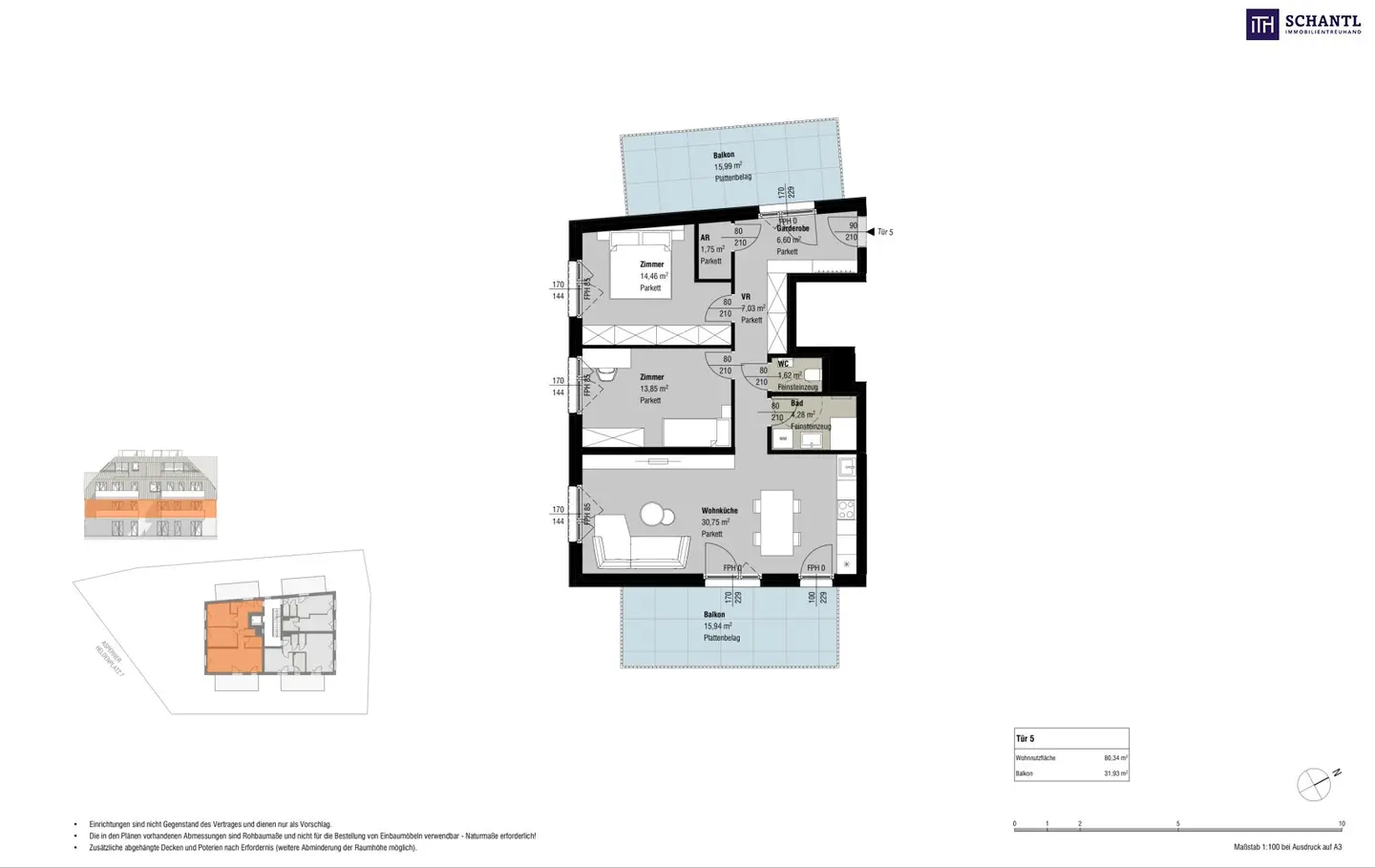 Apartment brand new with two balconies bright