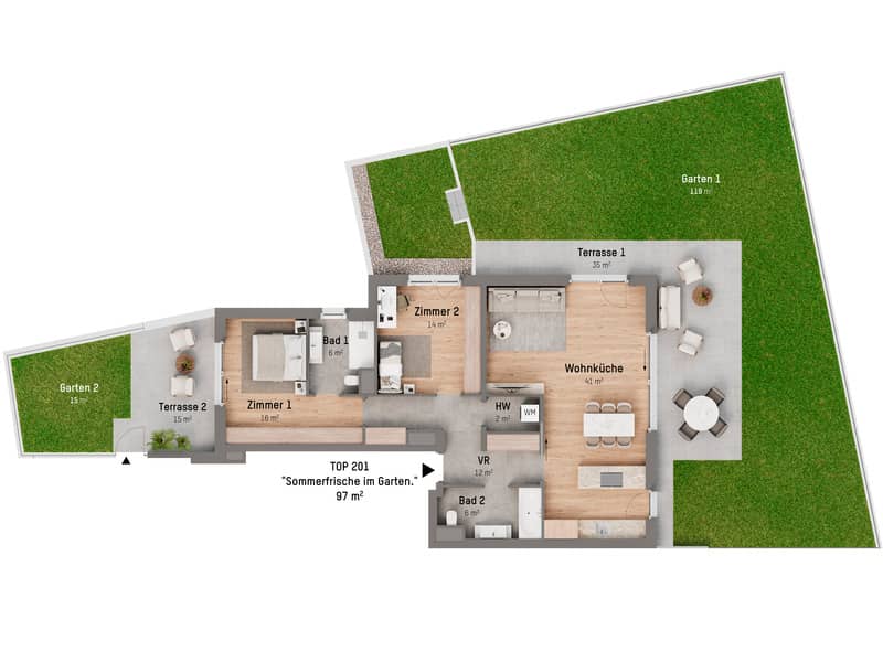 Wohnung with garden and terrace no commission