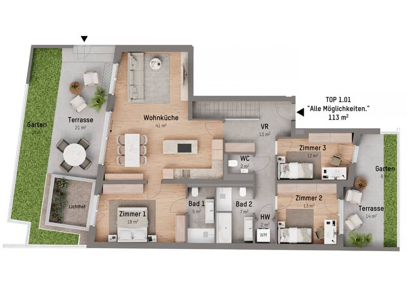New build first occupancy apartment with garden terraces