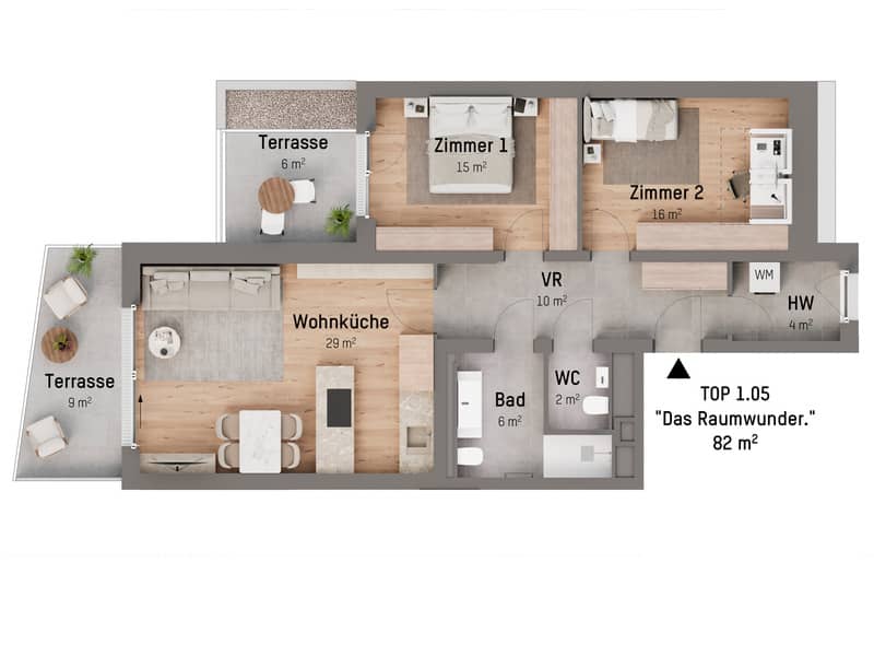 Wohnung Neubau Erstbezug am Bisamberg mit Terrassen und Tiefgarage