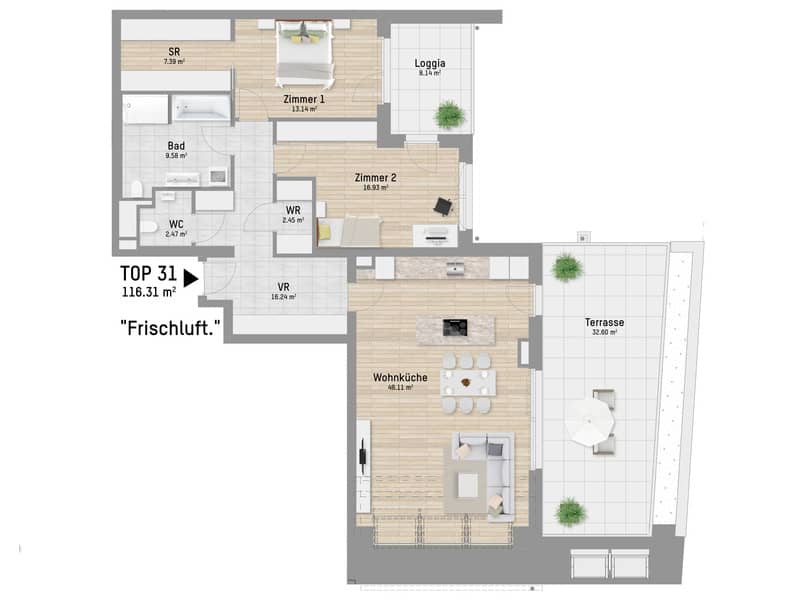Dachgeschosswohnung mit Südterrasse Erstbezug