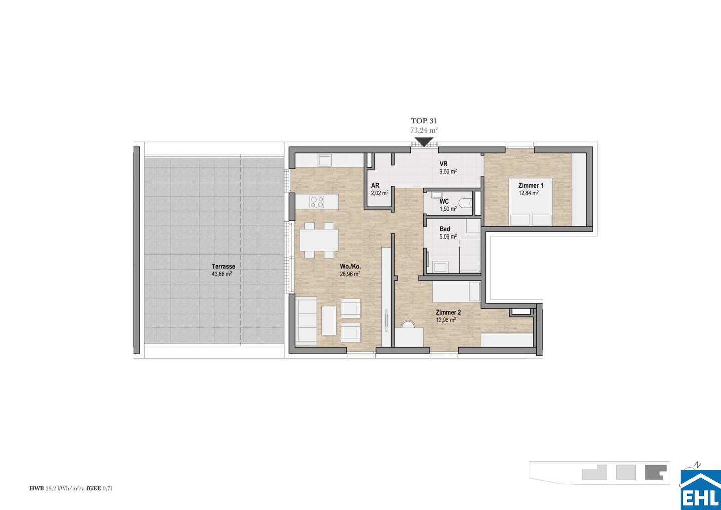 Wohnung Geidorf Erstbezug mit großer Terrasse