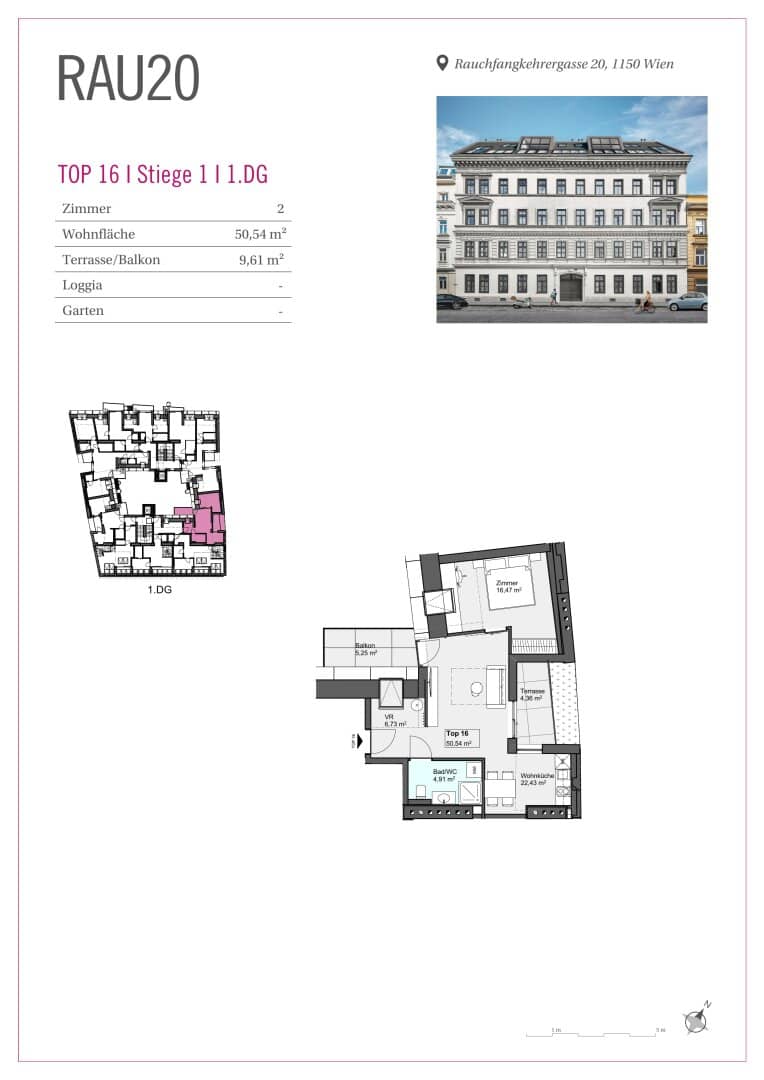 2-Zimmer-DG-Wohnung im Dachgeschoss in Wien Ruhelage Balkon & Terrasse