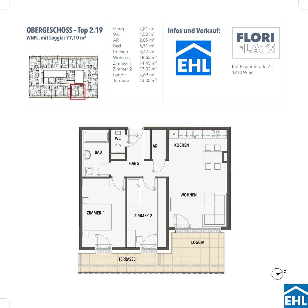Wohnung im ruhigen Heurigengegend mit Terrasse und Loggia