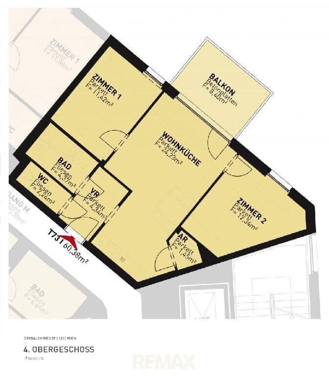 3-Zimmer-Wohnung in Wien 1210 nahe der Alten Donau mit Balkon