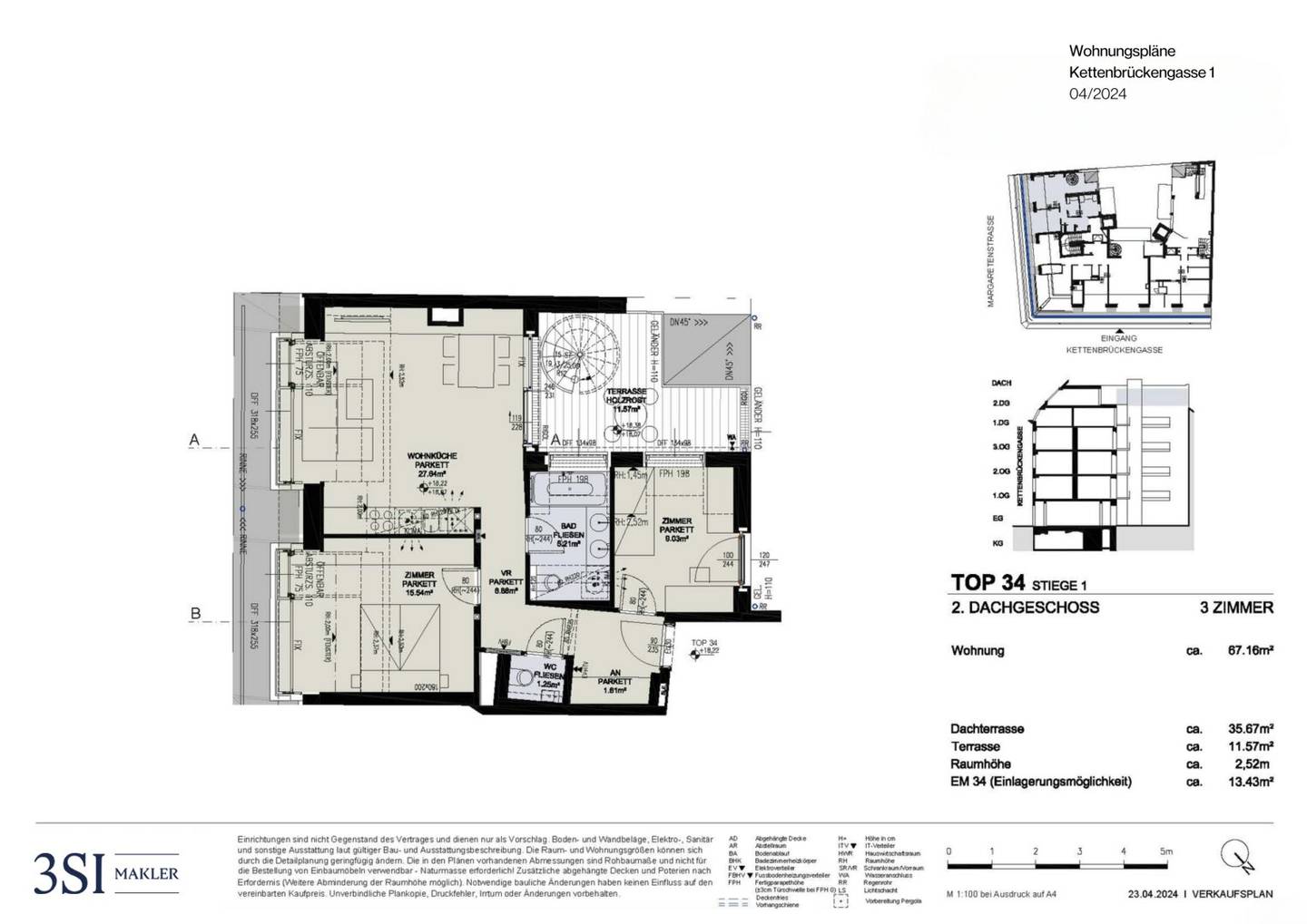 First occupancy apartment roof terrace Naschmarkt