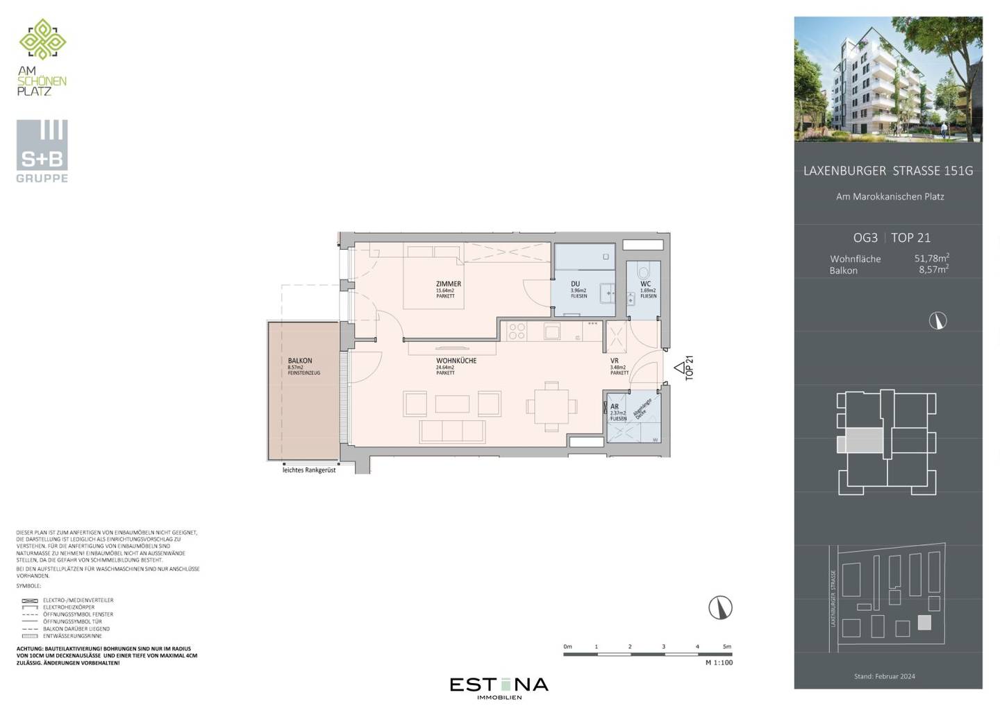 Apartment with Balcony and West Exposure at Schöner Platz