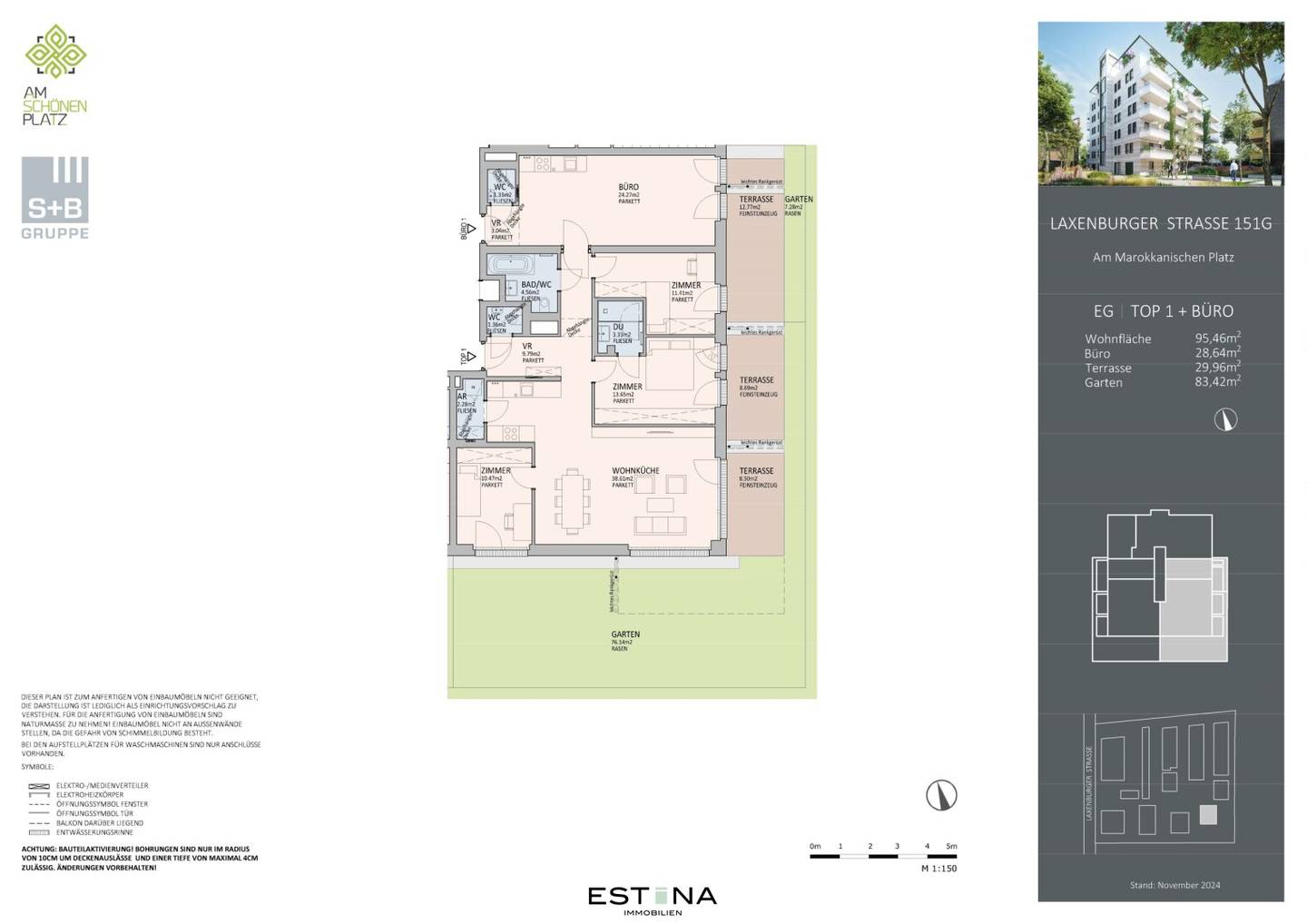 New build apartment with garden and office in greenery