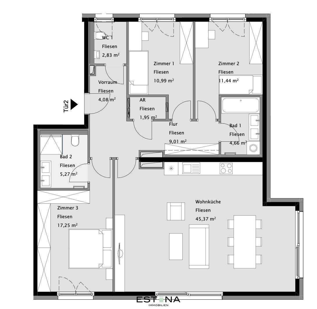 Familienwohnung mit Garten und zwei Terrassen – Wärmepume mit Kühlung