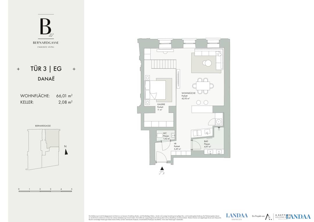 Galeriewohnung mit Schlafgalerie in Wien 7., Bernardgasse – 66 m²