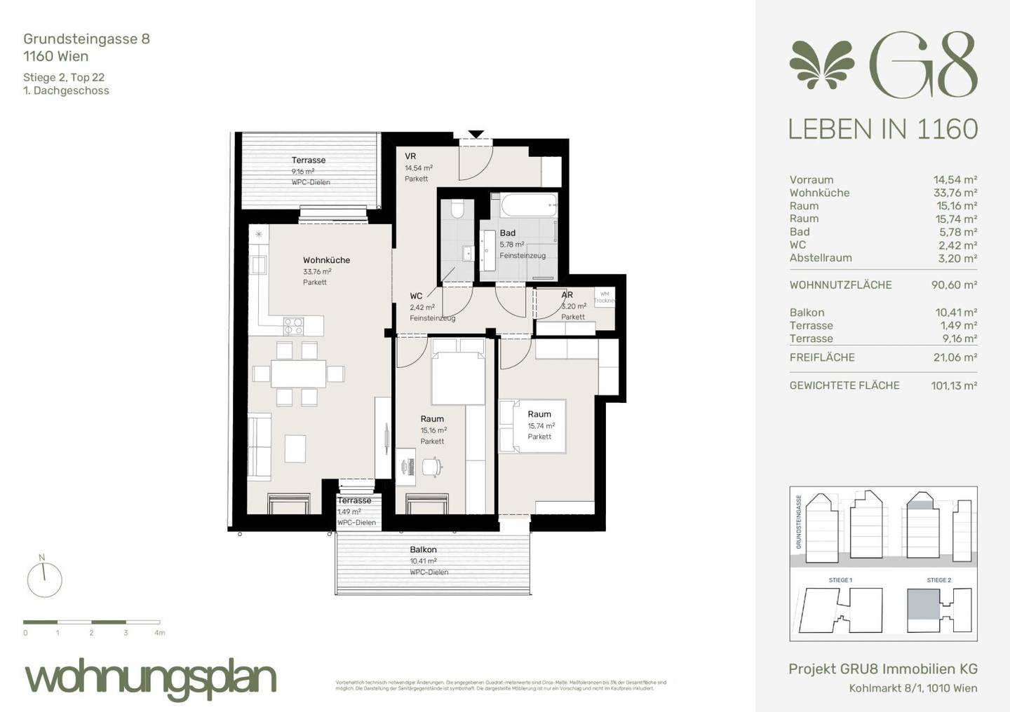 Dachgeschosswohnung mit zwei Terrassen in ruhiger Lage nahe Brunnenmarkt