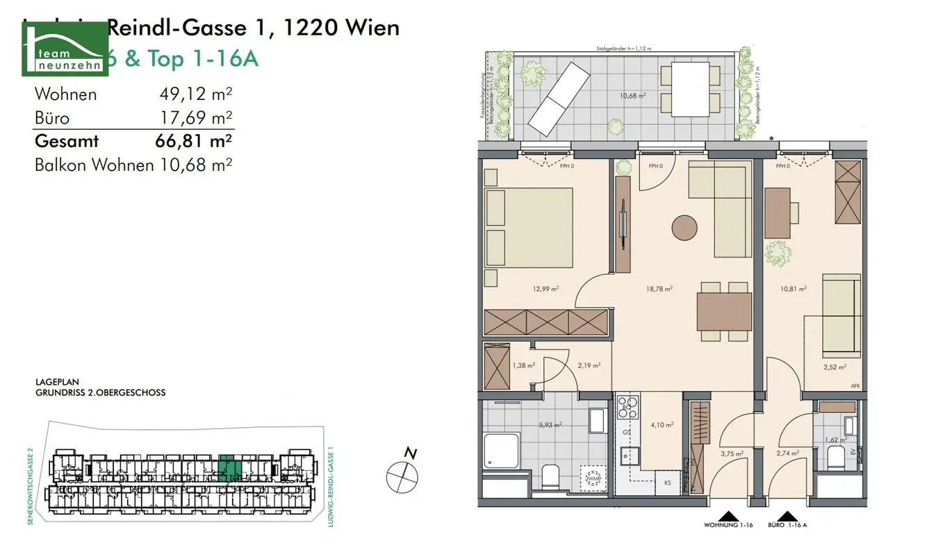Für Unternehmer und Selbständige! Die innovative Kombination von Wohnen & Arbeiten! - 3-Zimmer Wohnung mit großzügiger Freifläche - Top Lage nahe U1 Kagraner Platz