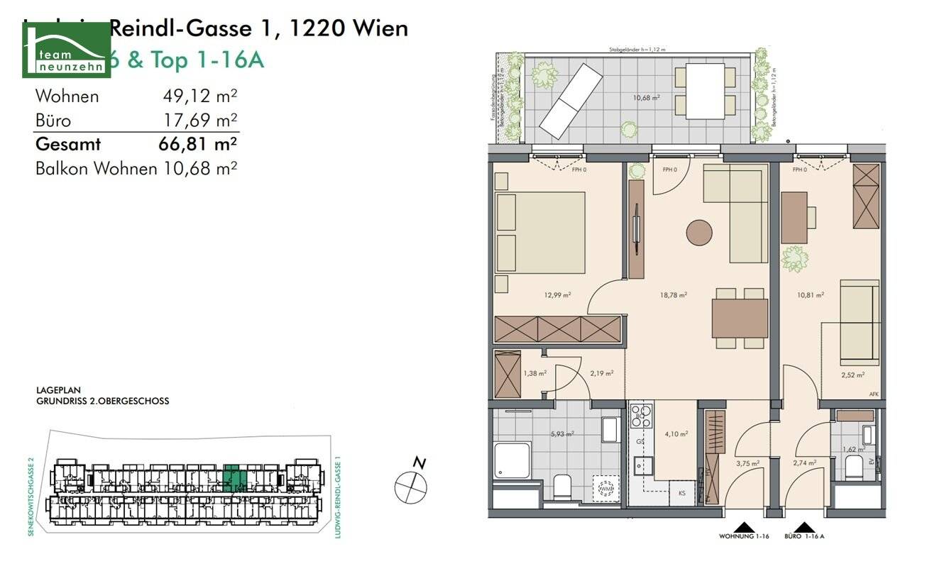For entrepreneurs and self-employed! The innovative combination of living and working! - 3-room apartment with generous outdoor area - Top location near U1 Kagraner Platz