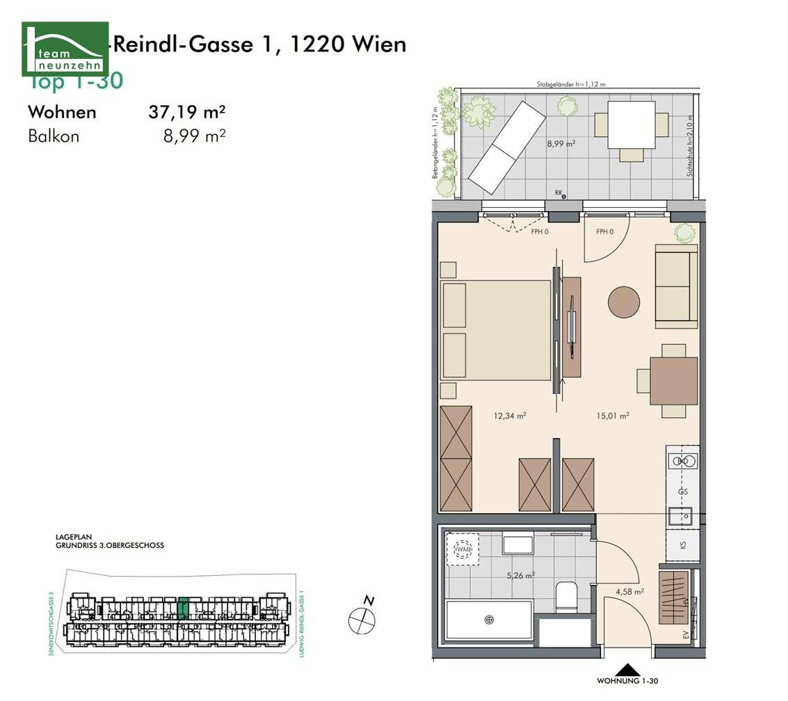 For investors! Purchase price is net plus 20% VAT. Modern 2-room apartment in top location of the 22nd district with outdoor area