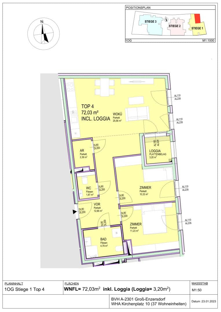 Etagenwohnung in Groß-Enzersdorf: grün, zentral, 3-Zimmer mit Loggia