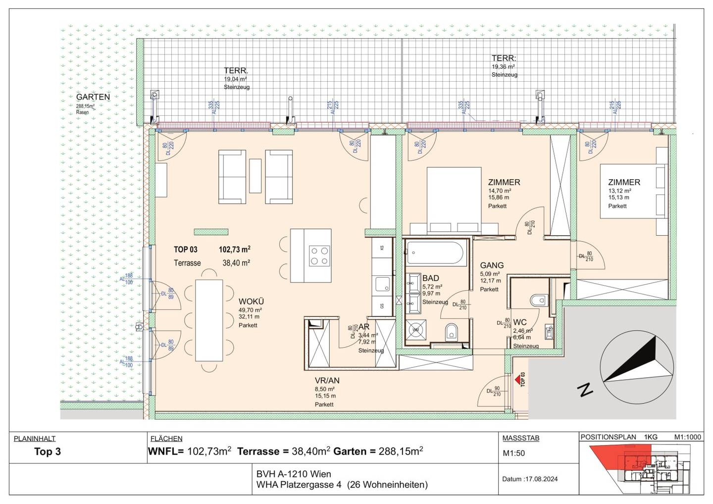 New build apartment in Floridsdorf with large garden