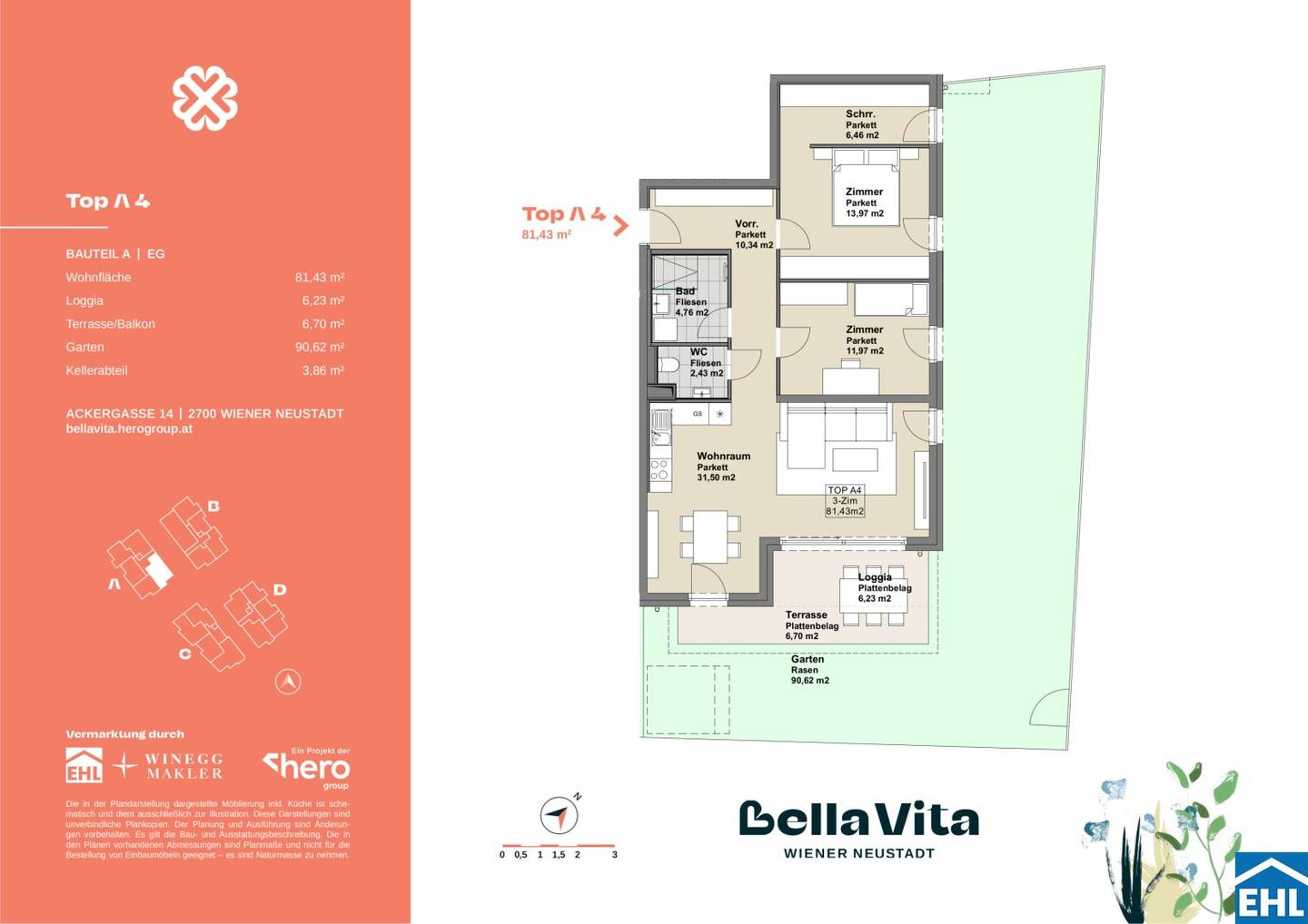 New build apartment with garden and loggia in Wiener Neustadt