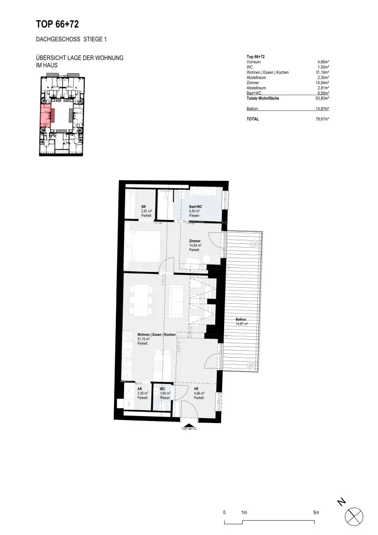 Wohnung Erstbezug Dachgeschoss Balkon Innenhoflage