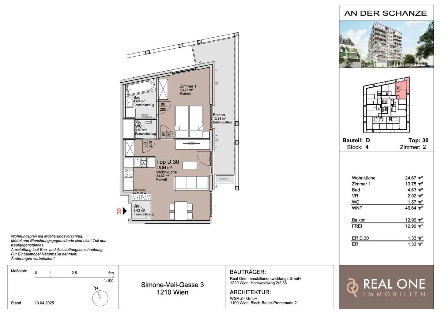 Wohnung an der Alten Donau mit Balkon und Lift