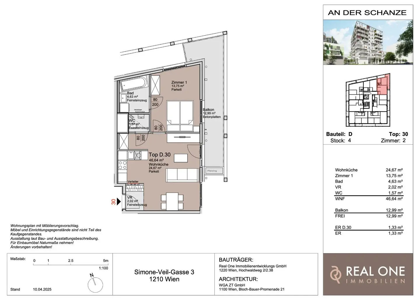 Wohnung an der Alten Donau mit Balkon und Lift