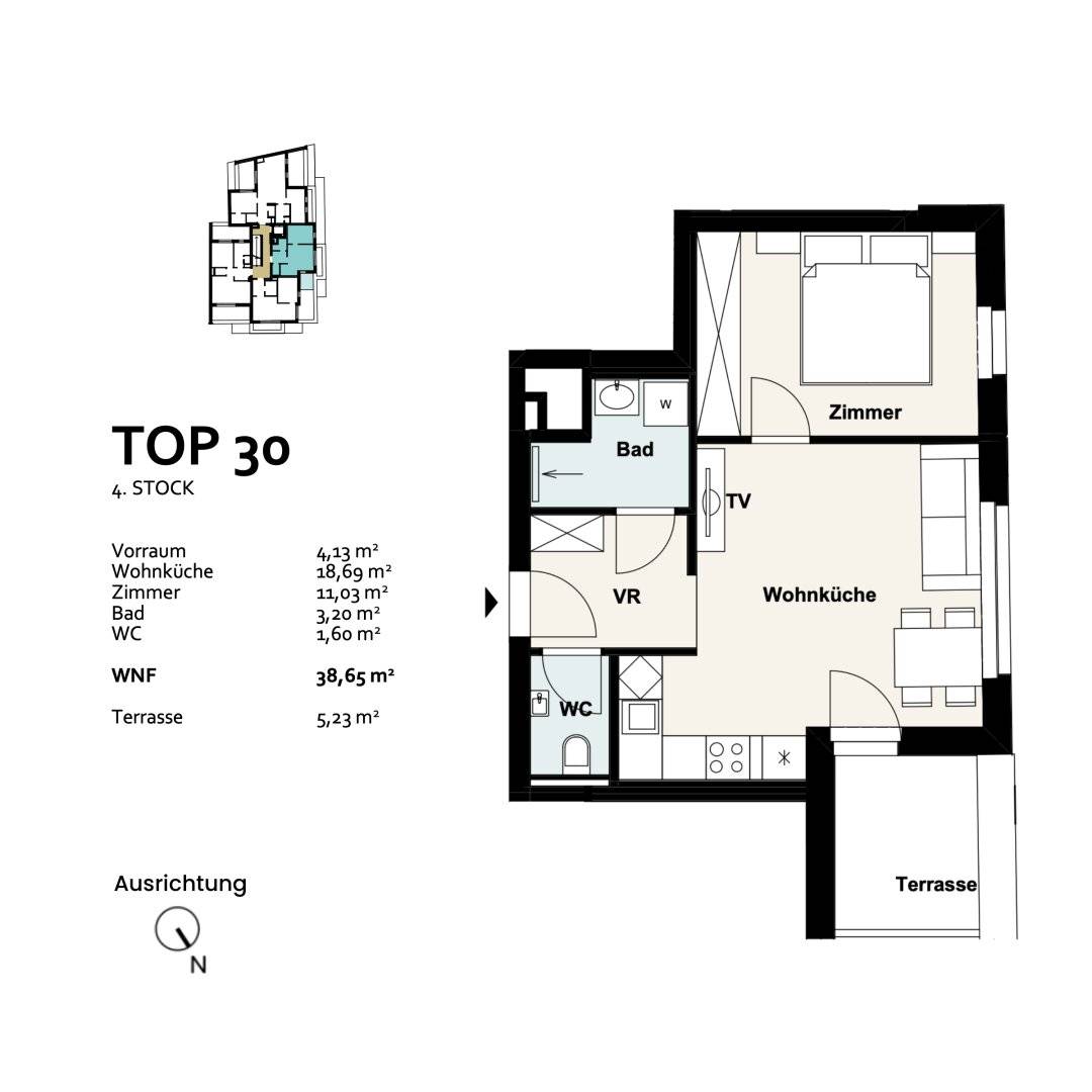Wohnung mit Terrasse und offener Wohnküche im Neubau