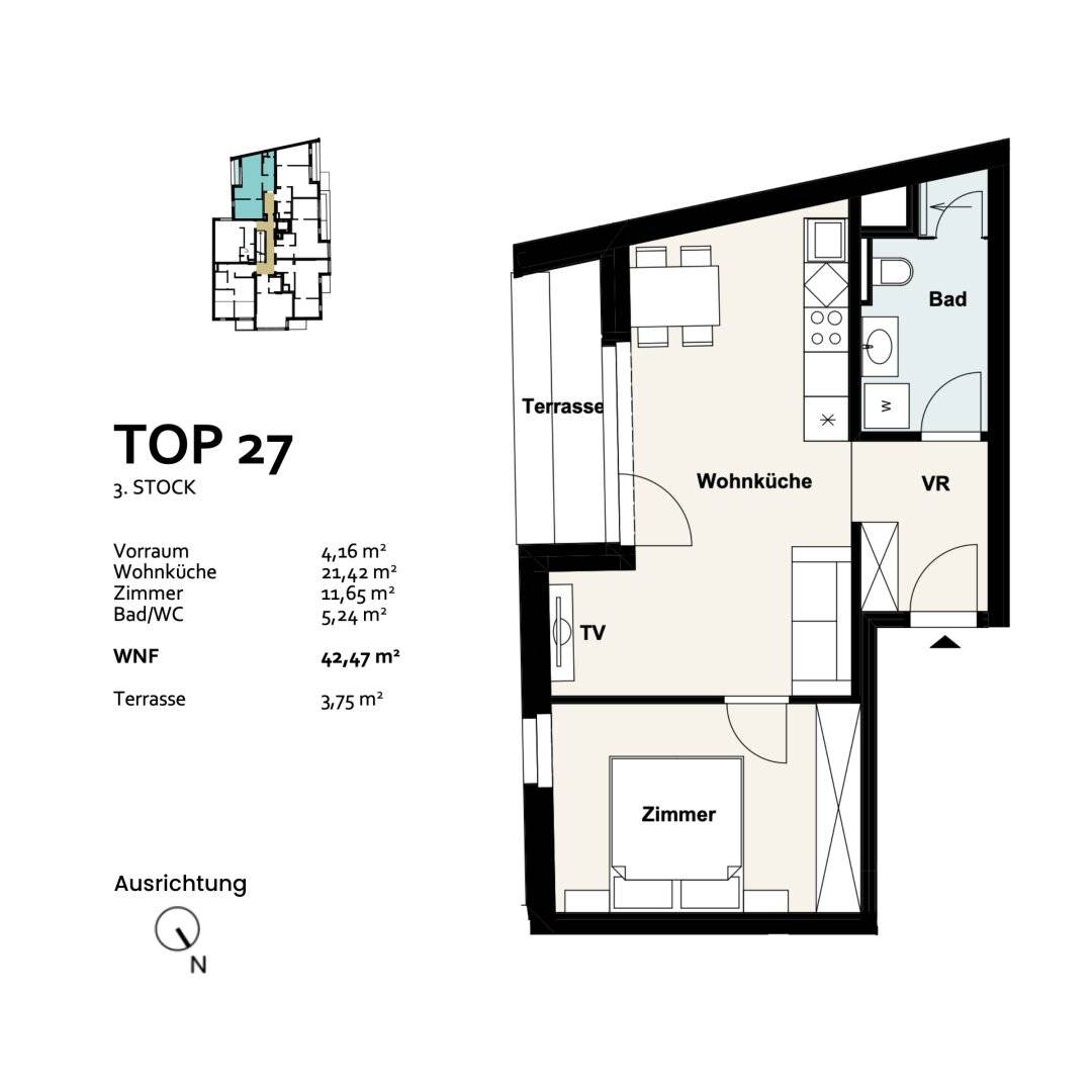 Neubauwohnung in Wien Floridsdorf mit Terrasse