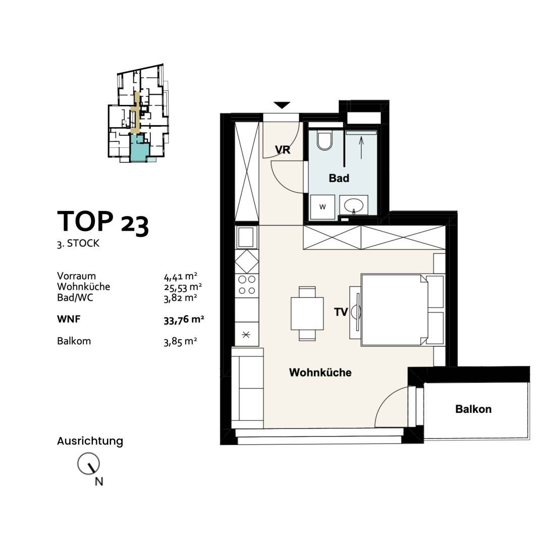 Wohnung im Neubauprojekt mit Balkon und Aufzug