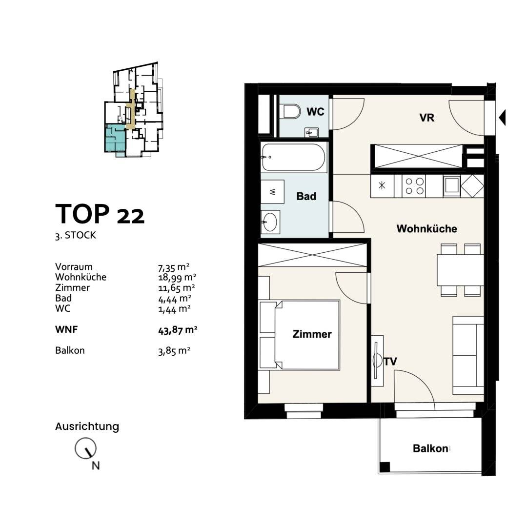Wohnung mit offener Wohnküche und Balkon im Neubau