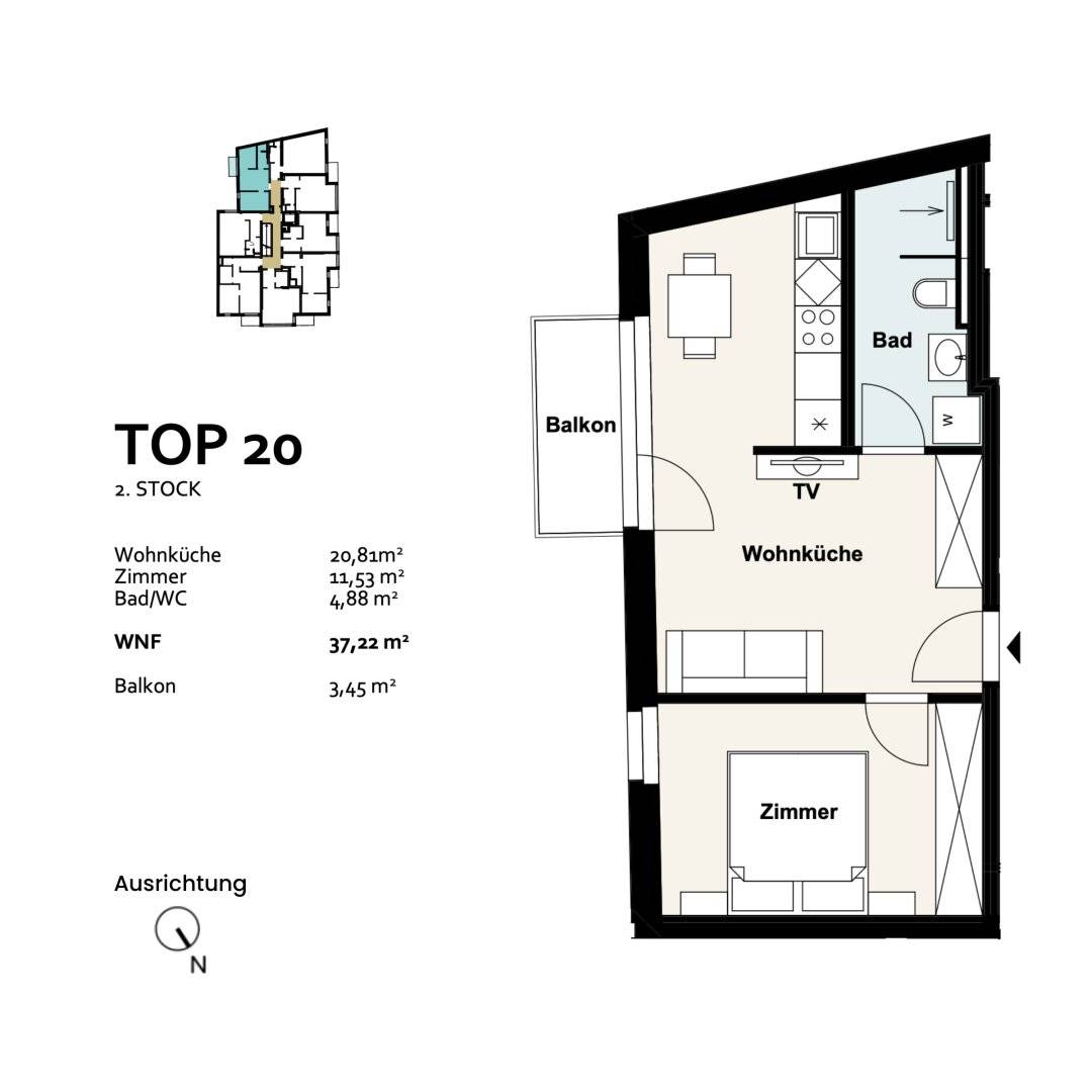 Wohnung Erstbezug mit offener Wohnküche Balkon