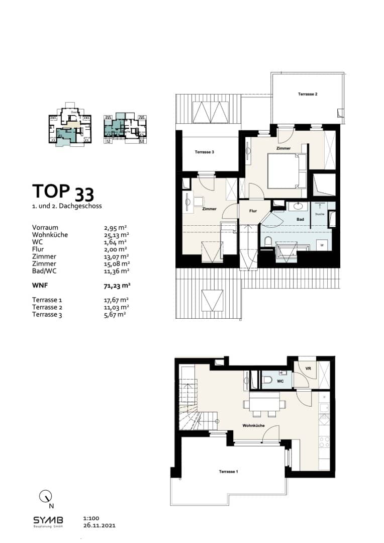 Dachgeschosswohnung vermietet mit Terrassen