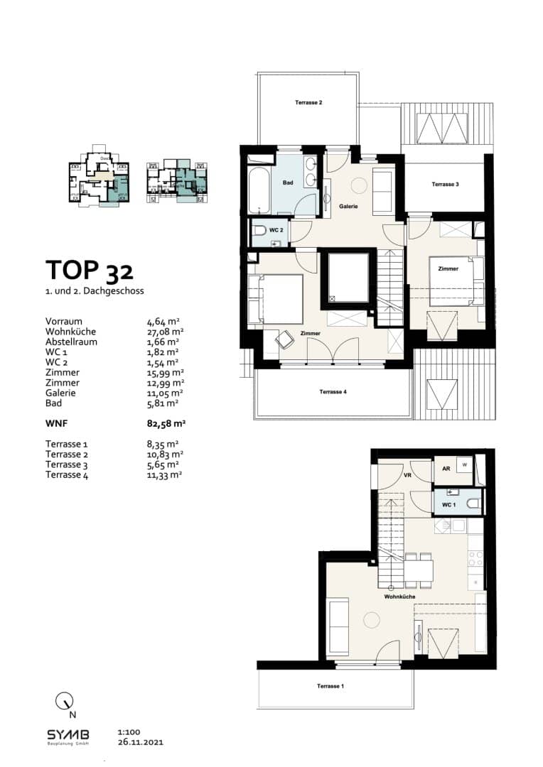 Attic apartment investment property with four terraces