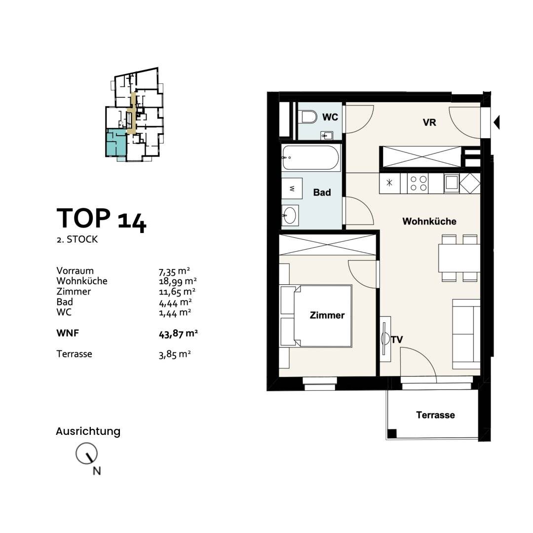 New build apartment with terrace open kitchen