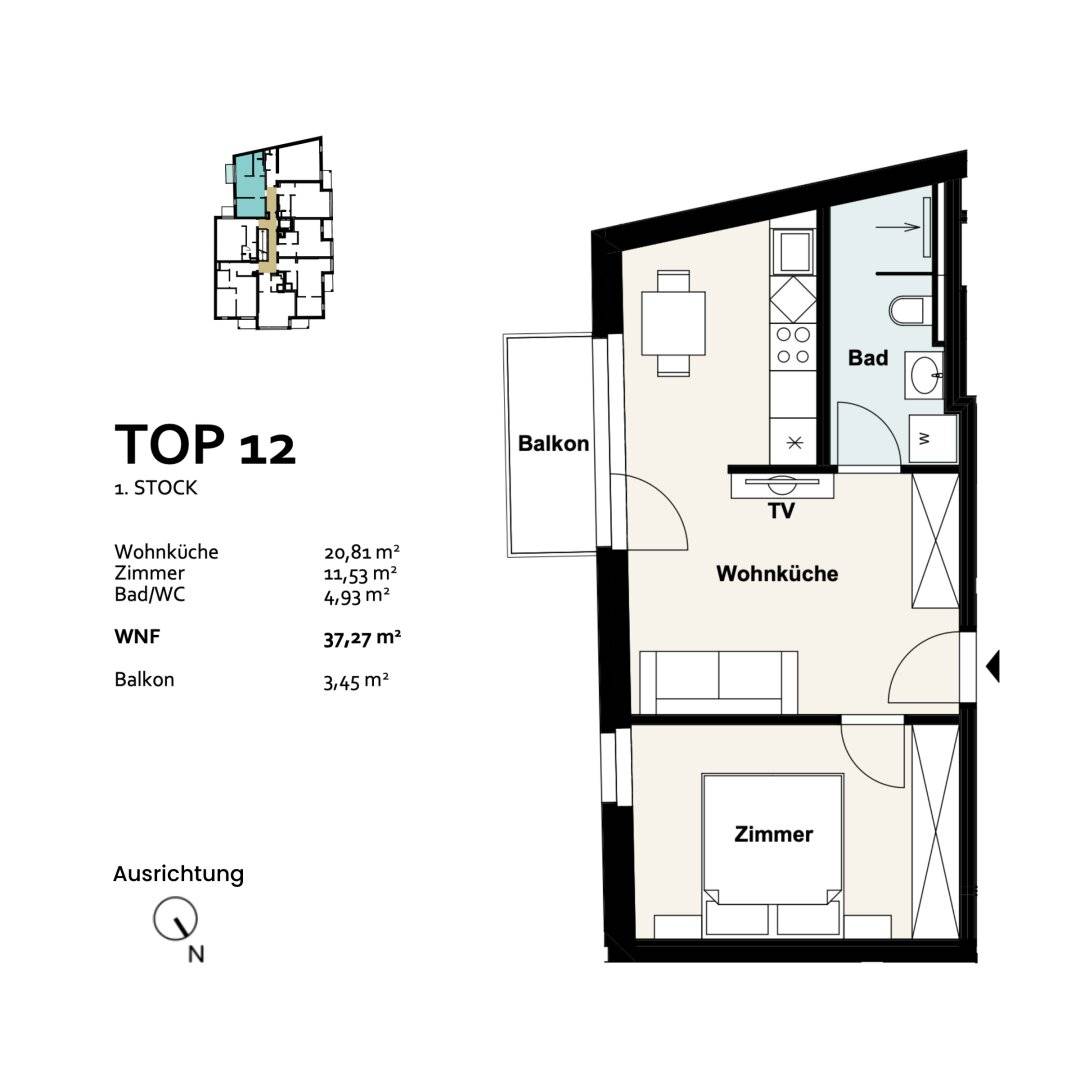 New build apartment with balcony and underground parking
