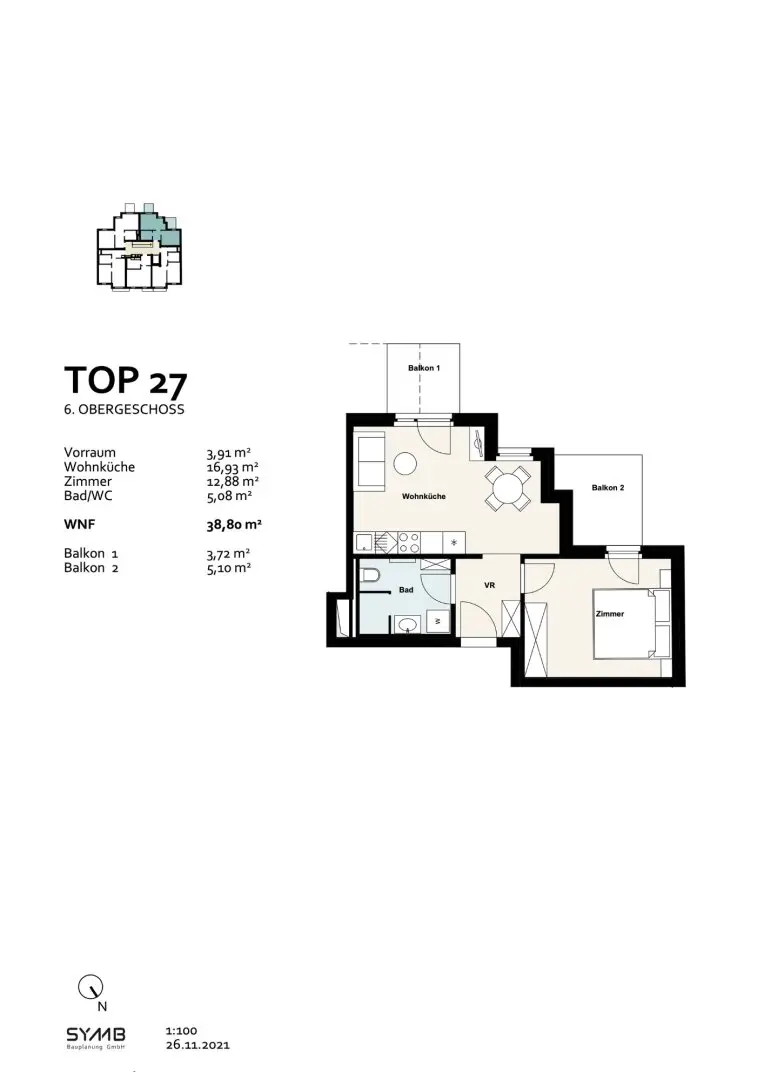 Apartment with two balconies fully furnished