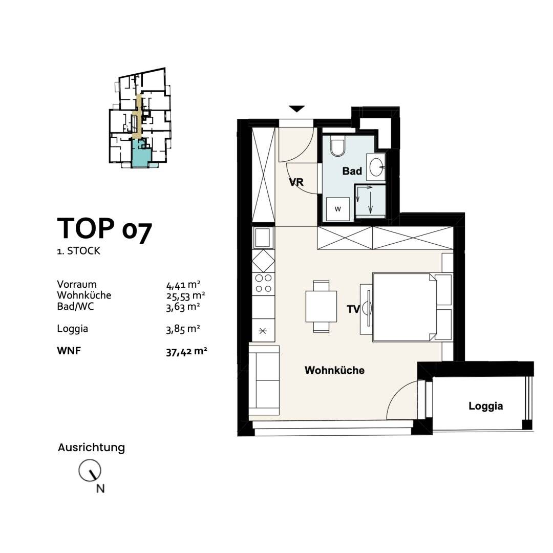 Investment apartment first occupancy with loggia