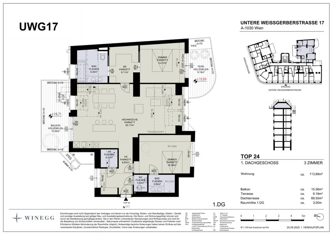 Penthouse with rooftop terrace and terrace by the Danube Canal
