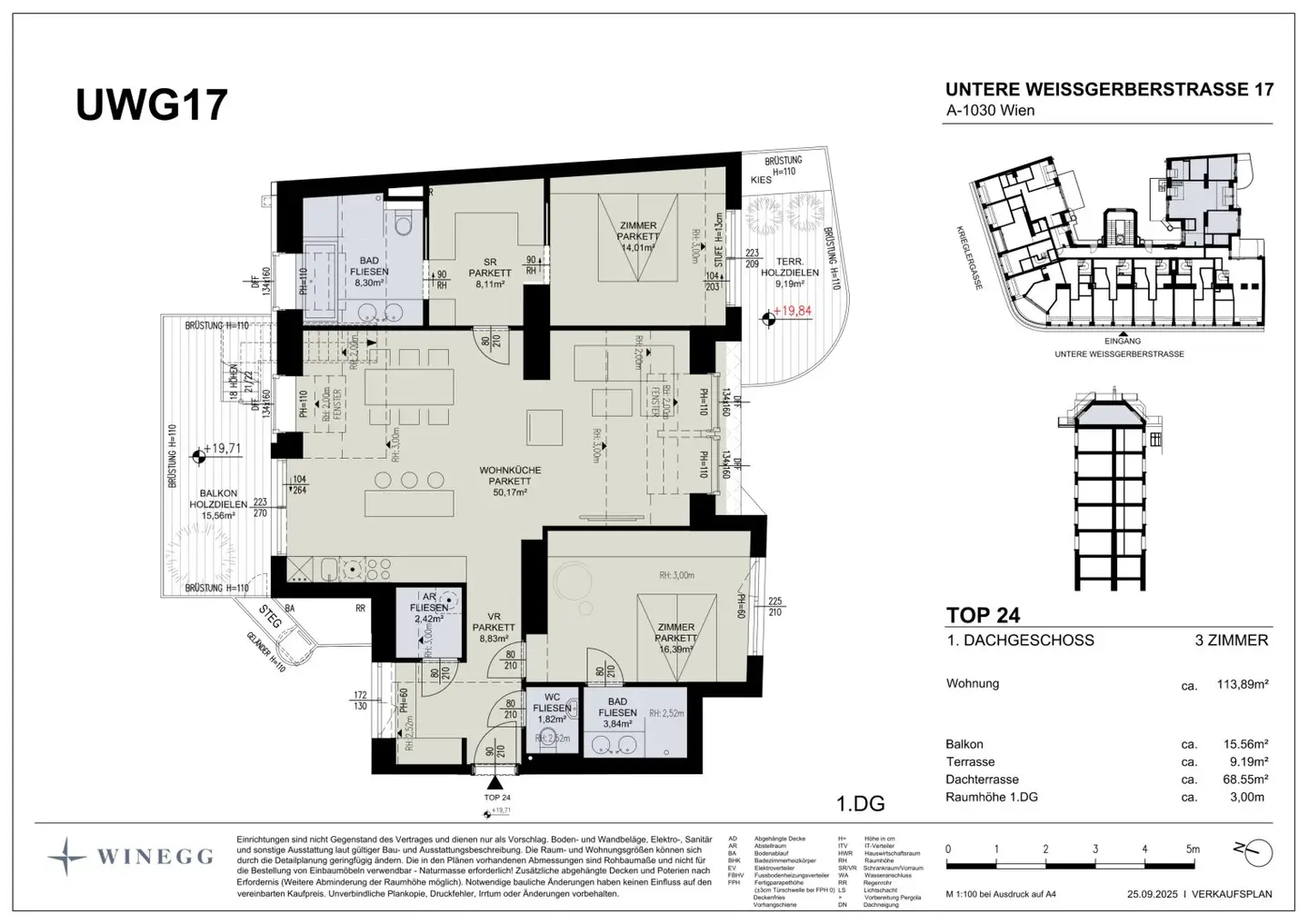 Erstbezug Dachgeschoss-Wohnung in Wien 3, 3 Zimmer, 144,99 m²