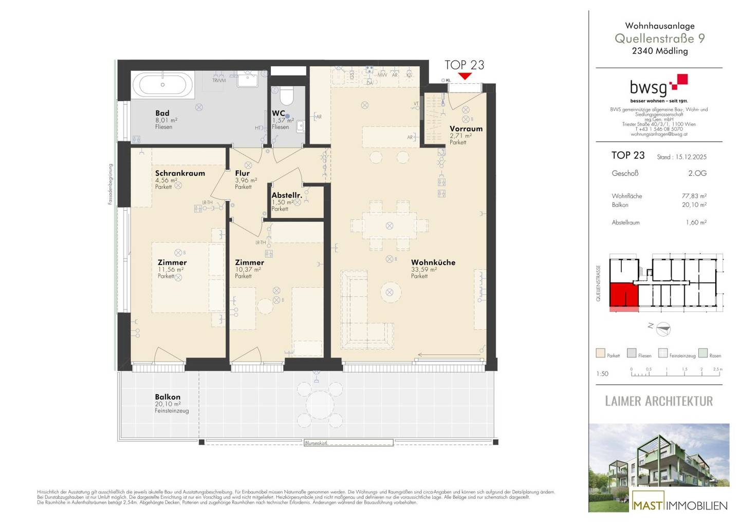 Top floor apartment commission free with large balcony and PV system