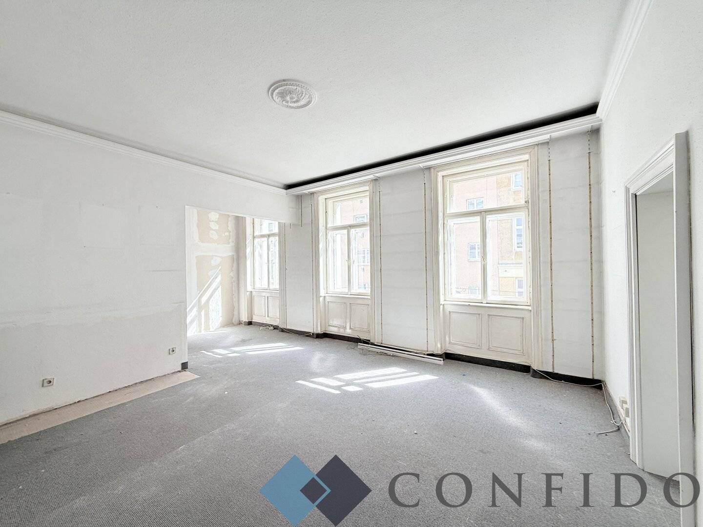 Old building apartment with spacious living room