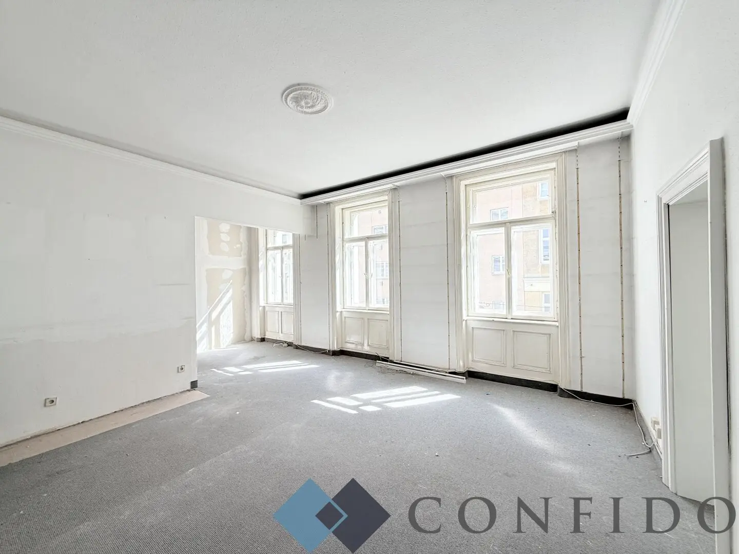 Old building apartment with spacious living room